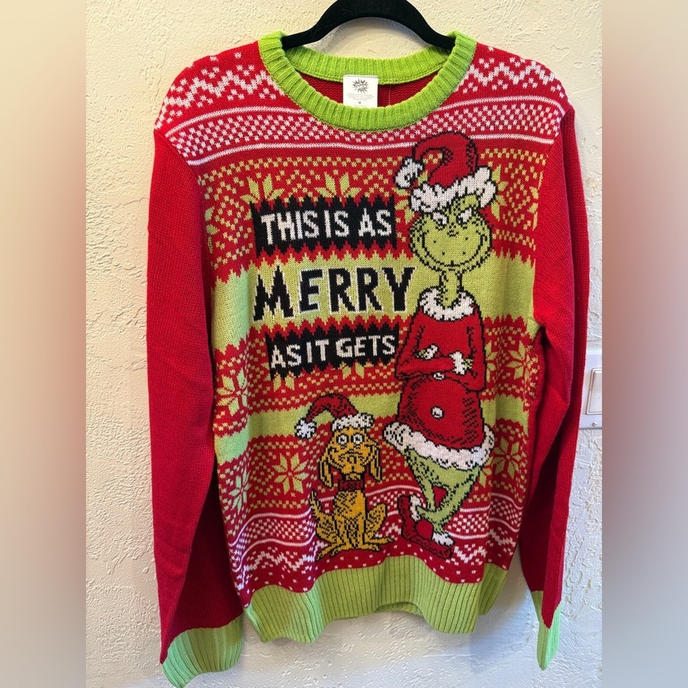 Grinch 'This Is As Merry As It Gets' Holiday Sweater Red & Lime Christmas Shirt